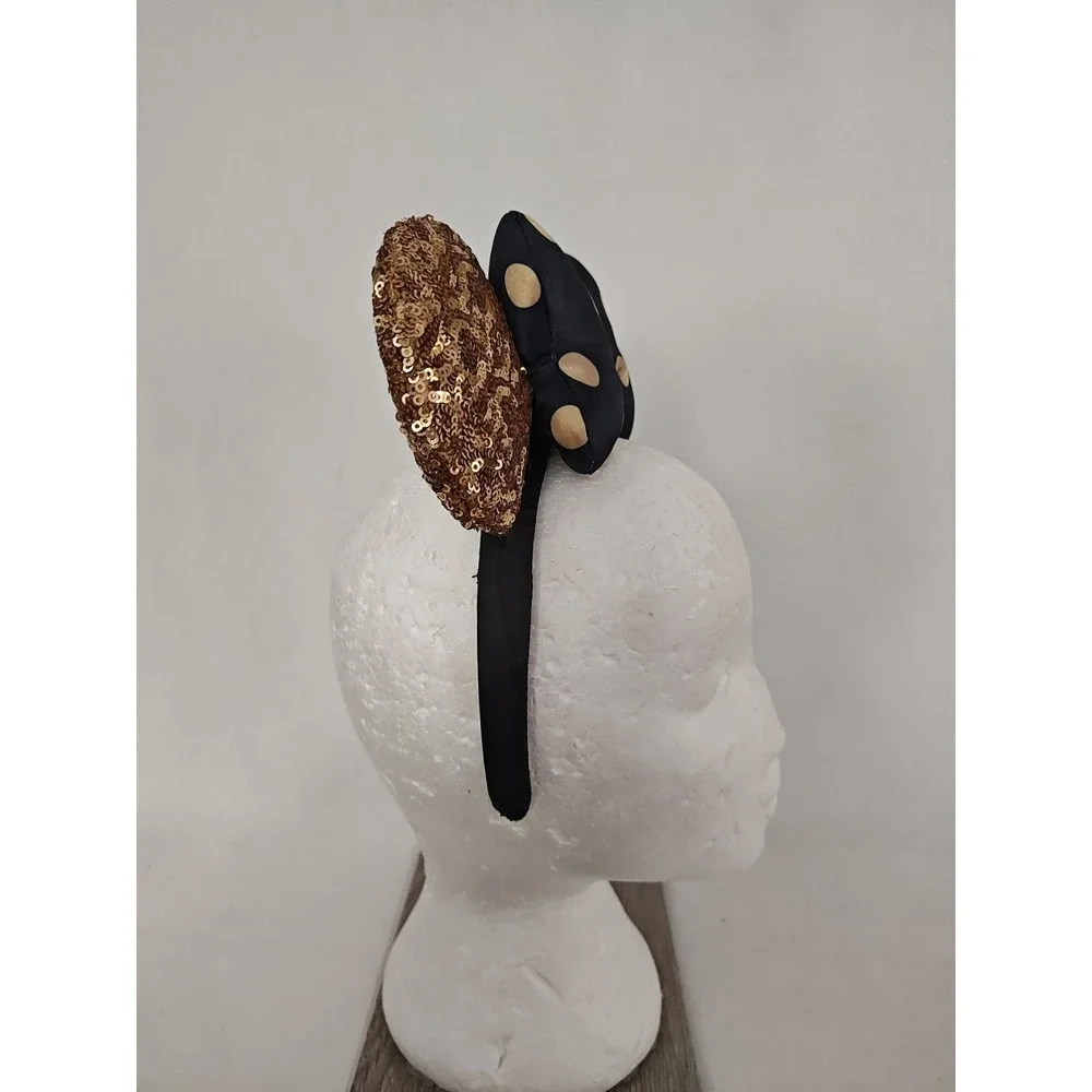 Disney Ears Gold Sequins Black Gold Polka Dot Bow Minnie‎ Mouse Headband